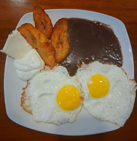 Eggs, beans and plantains
